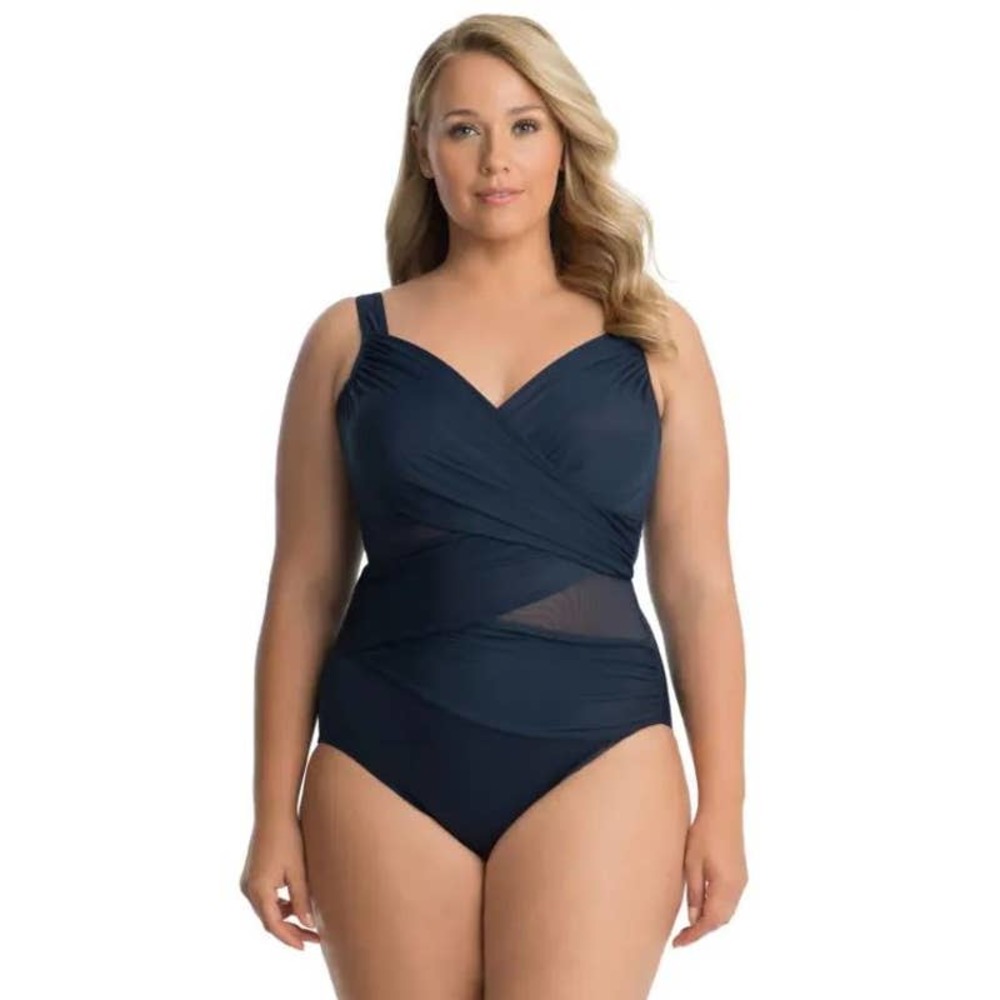 MIRACLESUIT NEW Madero Underwire One Piece Swimsuit Blue Size 24W Plus
